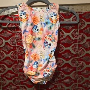Foxy's Floral Skull Day Of Dead Print Kids Leotard